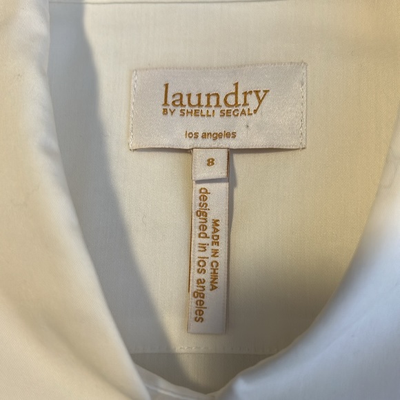 Laundry by Shelli Segal Rhinestone Embellished Cotton White Button Down Shirt 8 - Picture 11 of 15